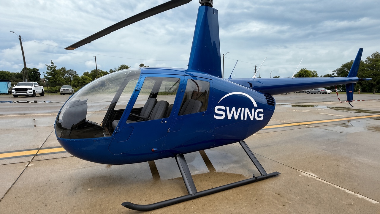 SWING-branded Robinson R44 helicopter for point-to-point charters